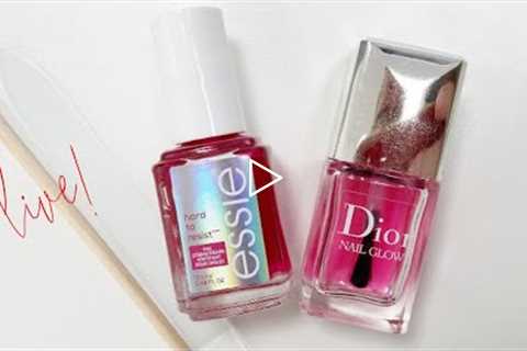 LIVE, doing a simple mani with Essie Hard to Resist + Dior Nail Glow.