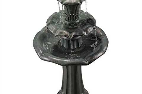 Peaktop VFD8207 - Outdoor Lily 3-Tier Waterfall Fountain - 37.8 , Dark Grey