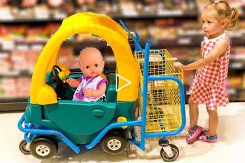 Nastya Pretend Play in Shopping with Baby Doll and Toys!