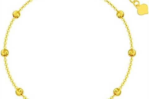 18k Gold Bead Station Bracelets for Women, Real 18 Carat Gold Ball Chain Jewelry Gifts for Her (3..