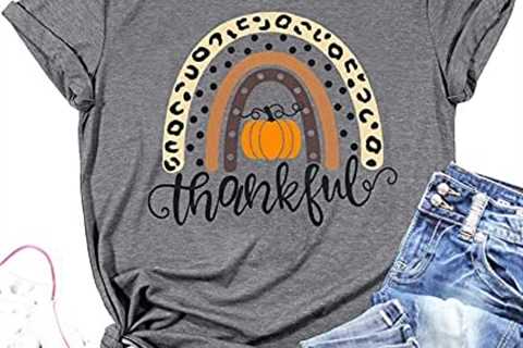 Thanksgiving Shirt for Women Funny Rainbow Pumpkin Tops Thanksgiving Gift Fall T Shirt Tee