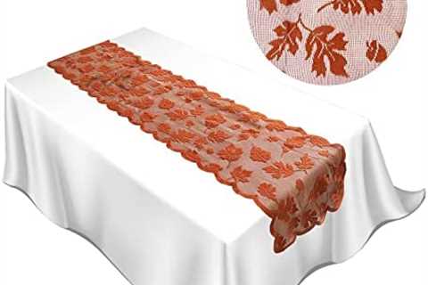 Fall Lace Table Runner with Maple Leaf 13 x 72 Inch Festival Table Runner Thanksgiving Table..