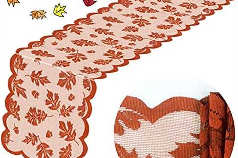 KLXQ Thanksgiving Table Runner with Maple Leaves,Fall Harvest Lace Dinner Decorations for Party and ..