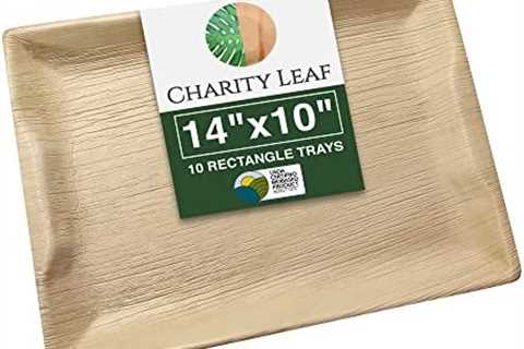 Charity Leaf Disposable Palm Leaf 14″ x 10″ Trays (10 pieces) Bamboo Like Serving Platters,..