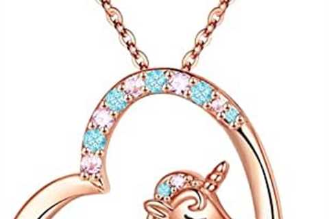 Vjoypro Unicorns Gifts for Girls Women, 14K Gold/Rose Gold Plated Colorful CZ Heart Initial Unicorn ..