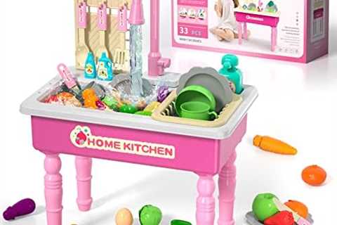 Lucky Doug Play Kitchen Sink Toys with Running Water, Dishwasher Playing Kitchen Toy for Girls Kids ..