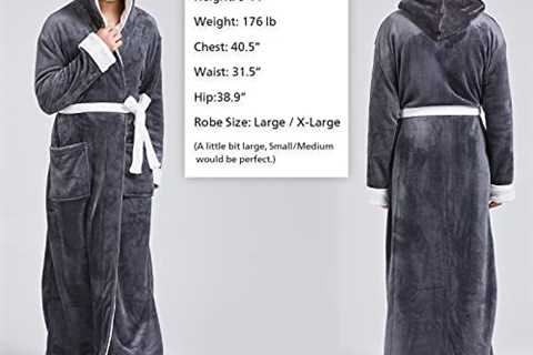 FashGudim Mens Robes Big and Tall with Hood Two-Tone Flannel Fleece Contrast Bathrobe Full Length..