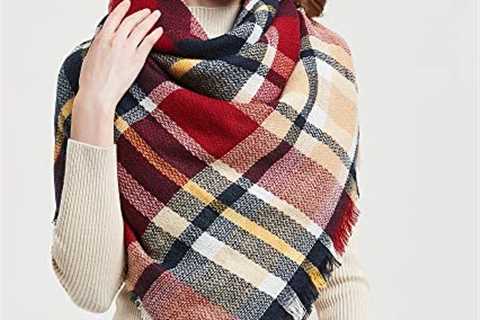 Wander Agio Womens Warm Blanket Scarf Square Winter Shawls Large Infinity Scarves Stripe Plaid Scarf