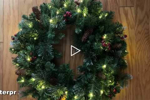 Review Christmas Wreath Lights Decorations Outdoor, Pre-lit 24 inch Artificial Christmas Wreath