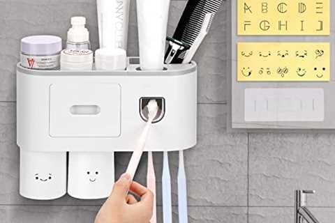 INSEAM Bathroom Toothbrush Holder Wall-Mounted with Automatic-Toothpaste Dispenser, 4 Toothbrush..