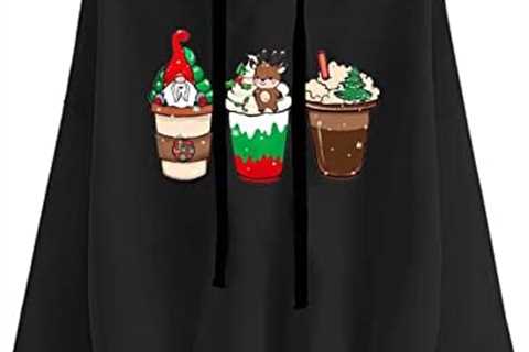 Anjikang Women’s Christmas Hoodies Fashion Xmas Print Drawstring Long Sleeve Sweatshirts Teen Girls ..