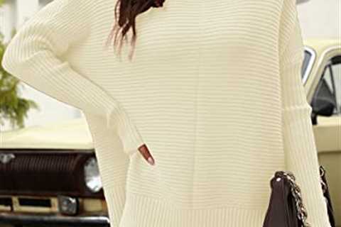 LILLUSORY Womens Turtleneck Oversized Tunic Fall Sweaters 2022 Long Batwing Sleeve Spilt Hem..