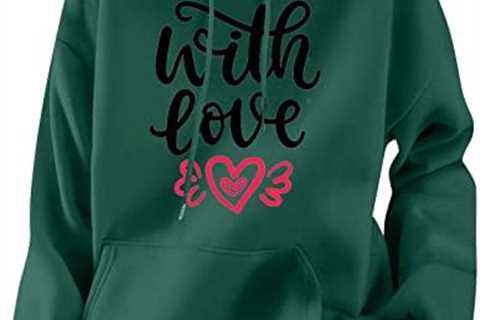 Womens Valentine’s Day Fashion Hooded Tops Casual Crewneck Striped Sweatshirt Long Sleeve Loose..