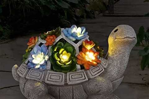 Nacome Solar Garden Statue Turtle Figurine with Succulent and 7 LED Lights – Outdoor Lawn Decor..