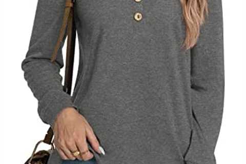 HOTGIFT Women’s Winter Fall Long Sleeve T-Shirts Casual V Neck Button Tops Loose Comfy Warm Blouse