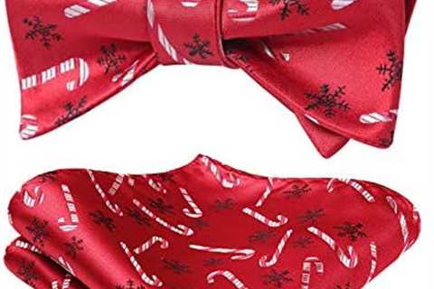 HISDERN Men’s Christmas Woven Party Festival Theme Self-tied Bowtie Pocket Square Set