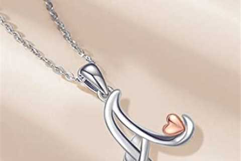 CELESTIA Sterling Silver Initial Necklaces 26 Letter Pendant with Rose Gold Heart – 18 Inch Chain