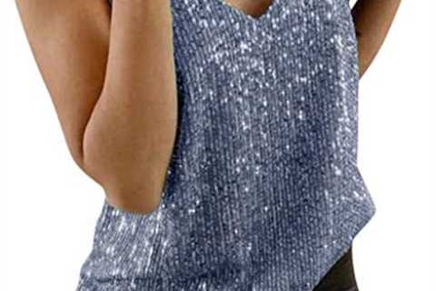 Eaktool Tops for Women Dressy, Women’s Glitter Strappy Tank Tops Ladies Sexy Sparkle Cami Swing..