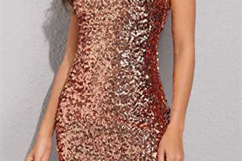 PrettyGuide Women’s Sexy Deep V Neck Sequin Glitter Bodycon Stretchy Mini Party Dress