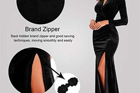 Ababalaya Long Sleeve Wrap Velvet Long Formal Dresses Cocktail Dress