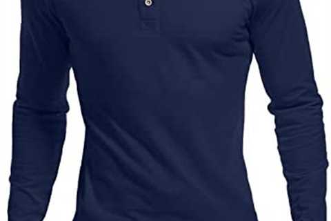 YTD Mens Long Sleeve Henley T-Shirts Casual Slim Fit Buttons Placket Plain V Neck Shirts