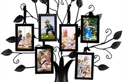 upsimples Family Picture Frame Tree with 6 Hanging Wallet Size Picture Frames Holds 2×3 Photos,..