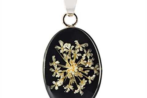 Queen Anne’s Lace Necklace in Sterling Silver Oval with Black Background, 18″ Figaro Chain, TAMI,..