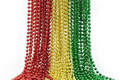 GIFTEXPRESS 72 pack of 33″ Mardi Gras Beads Necklace, Metallic Red Gold Green Beaded Necklace,..