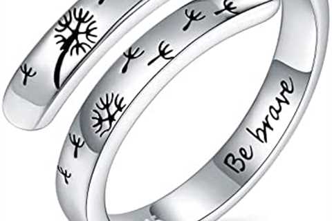 925-Sterling-Silver Adjustable Dandelion Rings for Women – Engraved Be Brave and Dancing Dandelion..