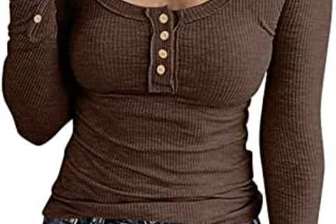 TREBIN Plus Size Tops for Women,Ladies Casual Colourful Gradient Slim Fit U-Neck with Button Long..