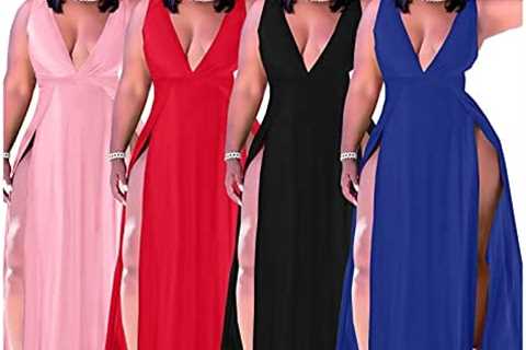 Ekaliy Women’s Plus Size Sleeveless Deep V Neck Front Split Long Maxi Wrap Dress