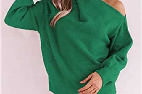 Angashion Women’s Sweaters Casual Off Shoulder Tops Crossed V- Neck Long Sleeve Crop Halter Pullover