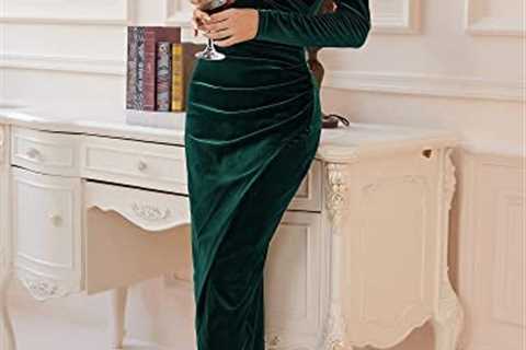 CYiNu Women’s V Neck Wrap Velvet Long Sleeve Elegant Bodycon Ruched Cocktail Party Maxi Dress