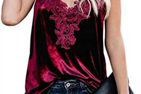 lime flare Women Sexy Velvet V Neck Lace Cami Tank Tops