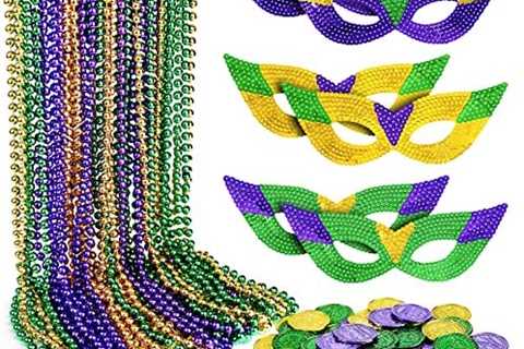 ELECLAND 102Pcs Mardi Gras Costumes Accessories, Mardi Gras Beads Necklaces Bulk, Mardi Gras Face..