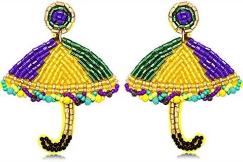 Bead Dangle Earring for Women Girls Mardi Gras Mask Earrings Carnival Beaded Hat Pendant Earrings..