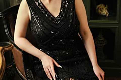 BABEYOND Women’s Plus Size Flapper Dresses 1920s V Neck Beaded Fringed Great Gatsby Dress