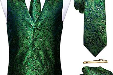 Barry.Wang Formal Men Flower Vest Paisley Jacquard Silk Ties Suit Waistcoat Set Wedding 5PCS