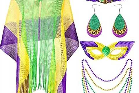 8 Pcs Mardi Gras Shawl Scarf Costume Accessories Set Mardi Gras Sequin Headband Mardi Gras Eye..