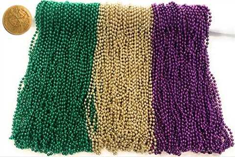 Mardi Gras Beads 33 inch 7mm, 12 Dozen, 144 Pieces, Purple Green and Gold Necklaces with Doubloon