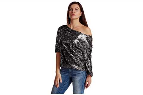 Women’s Sparkle Sequins Off Shoulder Tank Top Blouse Cocktail Casual Glitter Sequined T-Shirt Tops