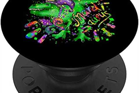 Mardi Saurus Mardi Grawr T Rex Dinosaur Mardi Gras Bead Boys PopSockets Swappable PopGrip