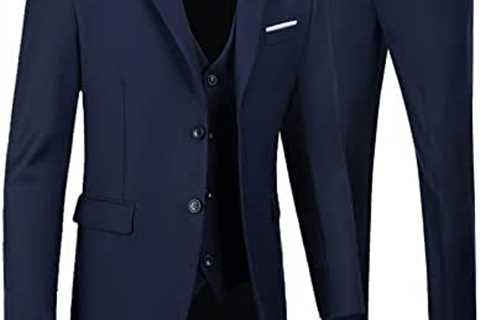 Furuyal Men’s Suits 3 Piece Slim Fit Suit Set,Two Button Wedding Business Tuxedo Solid Blazer..