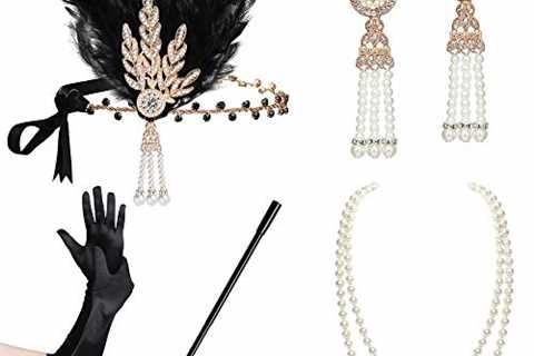 BABEYOND 1920s Flapper Gatsby Costume Accessories Set 20s Flapper Headband Pearl Necklace Gloves..