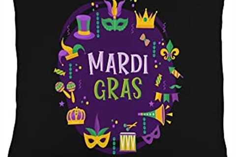 Mardi Gras 2022 Beads Mask Mardi Gras T Shirt Feathers Throw Pillow, 16×16, Multicolor