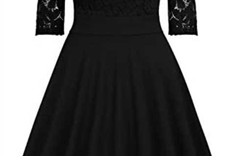 MISSMAY Women’s Vintage Floral Lace Half Sleeve Boat Neck Formal Swing Dress