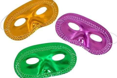 HAPPY DEALS ~ Mardi Gras Half Masks | 24 pc set | 7 Inch Metallic Purple Green Gold