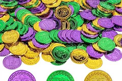 240Pcs Mardi Gras Coins – Mardi Gras Decorations for Party – Gold Green Purple Mardi Gras Plastic..