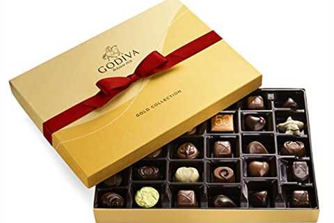 Godiva Chocolatier Chocolate Valentine’s Gift Box with Red Ribbon – 36 Piece Assorted Milk, White..