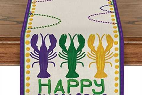 Artoid Mode Beads Happy Mardi Gras Carnival Table Runner, Seasonal Holiday Kitchen Dining Table..